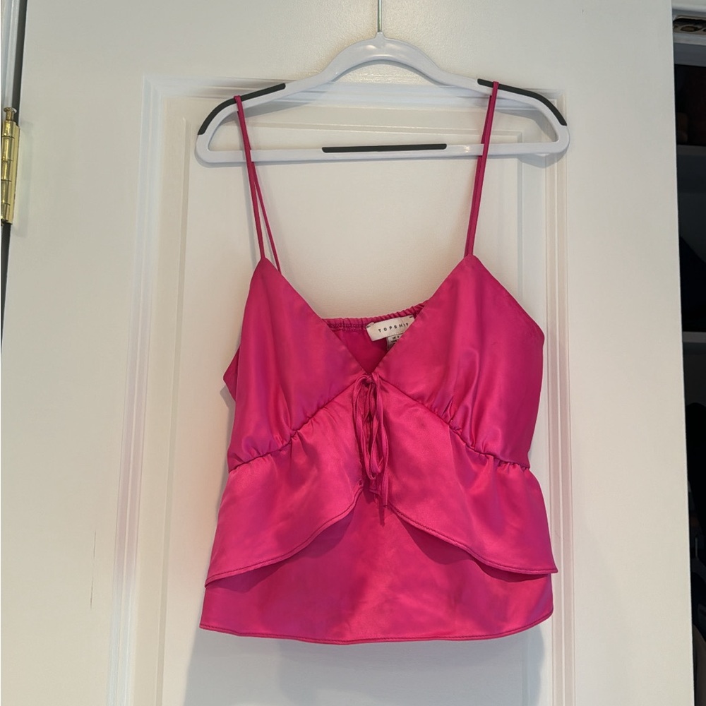 Topshop Pink Ruffled Tie Front Camisole